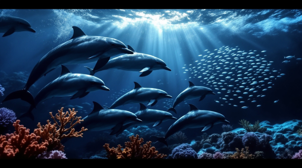 openart image of dolphins swimming with sardines